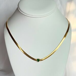 Gold Necklace with Green Heart Pendant